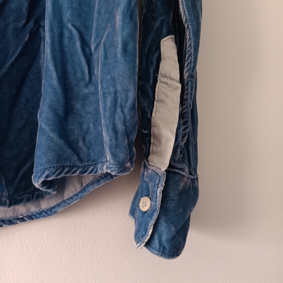 CP Shades Romy Blue Velvet Velour Button Down Shirt Long Sleeve XS - Picture 4 of 8